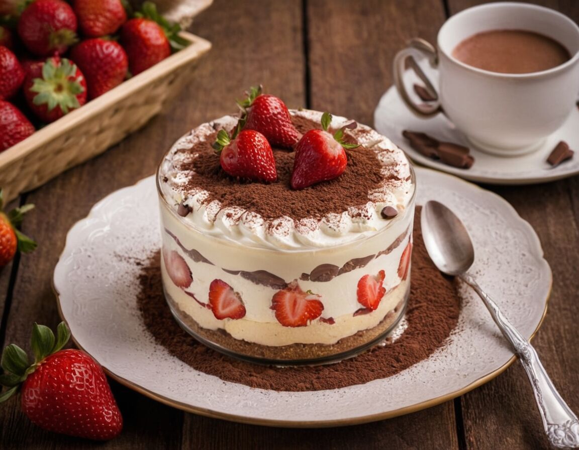 Mit Kakaopulver oder Schokospänen bestreuen - Erdbeer-Tiramisu mit Mascarpone und Sahne: Ein himmlisches Dessert für jeden Anlass