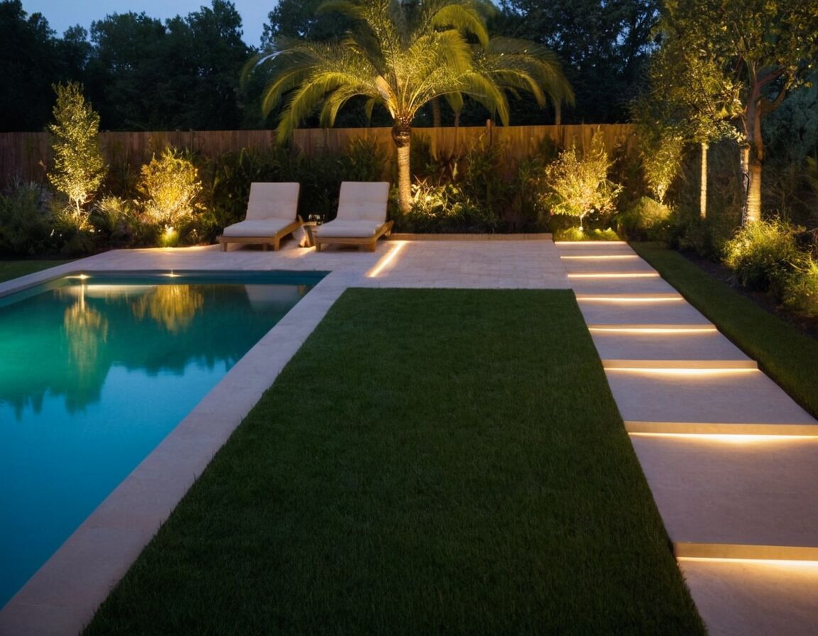 Beleuchtete Wege und Randbegrenzungen - Kreative Pool Umrandung-Ideen für einen stilvollen Außenbereich